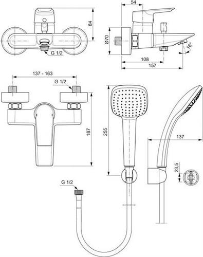 Ideal Standard Tesi Αναμεικτική Μπαταρία Μπανιέρας Πλήρες Σετ Ασημί A6584AA