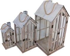 Inart Bearie Σετ Φαναράκια Μεταλλικά Καφέ 31x31x60cm 3τμχ 346-000008