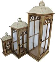 Inart Berie Σετ Φαναράκια Μεταλλικά Καφέ 32x25.5x85cm 3τμχ 346-000005