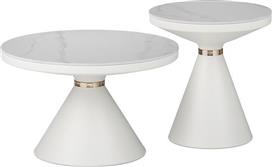 Inart Coozlin Στρογγυλό Βοηθητικό Τραπεζάκι Sintered Stone Λευκό Μάρμαρο-Χρυσό Σετ 2τμχ 029-000320