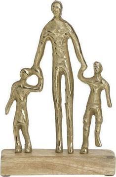 Inart Διακοσμητικό Αγαλματίδιο από Μέταλλο Πατέρας με Παιδιά σε Ξύλινη Βάση Μπεζ/Χρυσό 17x5x25cm 3-70-985-0031