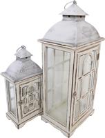 Inart Folly Σετ Φαναράκια Ξύλινα Λευκά 2τμχ 346-000007