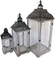 Inart Huta Σετ Φαναράκια Μεταλλικά Γκρι 32.5x32.5x87cm 3τμχ 346-000016