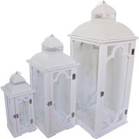 Inart Numie Σετ Φαναράκια Ξύλινα Λευκά 3τμχ 346-000006