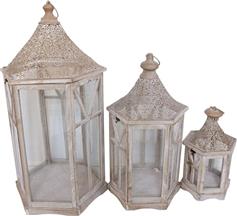 Inart Tally Σετ Φαναράκια Μεταλλικά Καφέ 39x34x76cm 3τμχ 346-000011