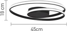 InLight 42027-BL Μοντέρνα Μεταλλική Πλαφονιέρα Οροφής με Ενσωματωμένο LED Μαύρη 45cm