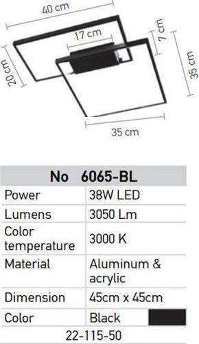 InLight 6065-BL Μοντέρνα Μεταλλική Πλαφονιέρα Οροφής με Ενσωματωμένο LED Μαύρη 45cm