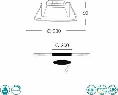 Intec Στρογγυλό Χωνευτό LED Panel Ισχύος 25W με Φυσικό Λευκό Φως Διαμέτρου 23cm INC-HORUS-25W