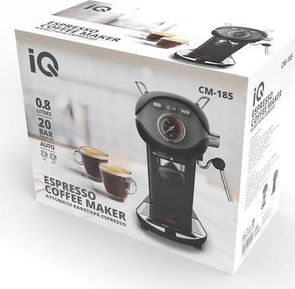 IQ CM-185 Ημιαυτόματη Μηχανή Espresso 1050W Πίεσης 20bar Μαύρη