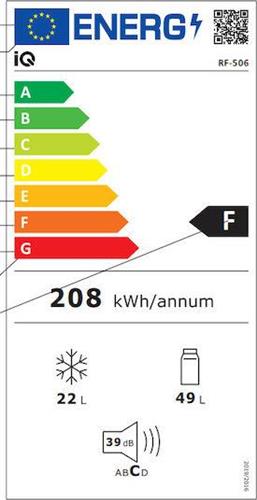 IQ RF-506 Mini Bar Δίπορτο 71lt Υ84.5xΠ48xΒ44.5cm Λευκό