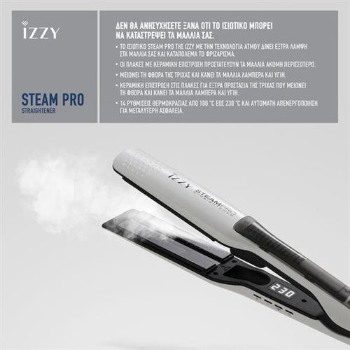 Izzy IZ-7106/2523 Steam Pro Πρέσα Μαλλιών με Ατμό και Κεραμικές Πλάκες
