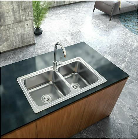 Karag Ένθετος Νεροχύτης Inox Σατινέ Μ80xΠ48cm Ασημί BL808