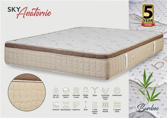 KS Kouppas Sky Bamboo Υπέρδιπλο Ανατομικό Στρώμα 170x190x30cm με Ανεξάρτητα Ελατήρια & Ανώστρωμα 08.02.95-1