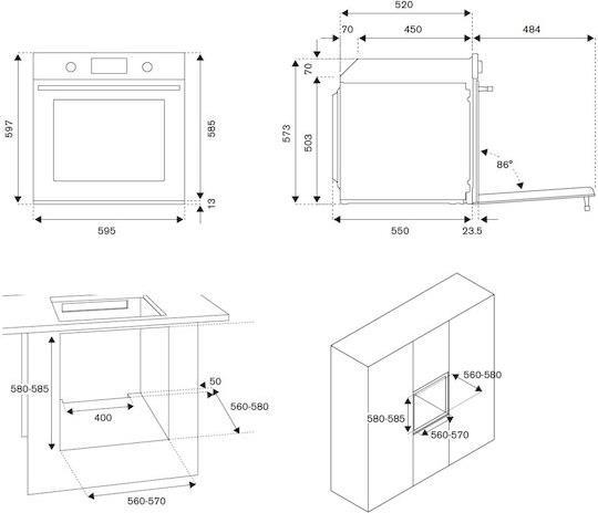 La Germania FLAG6 05 3 G K B GPL Φούρνος Υγραερίου άνω Πάγκου 57lt Μαύρος