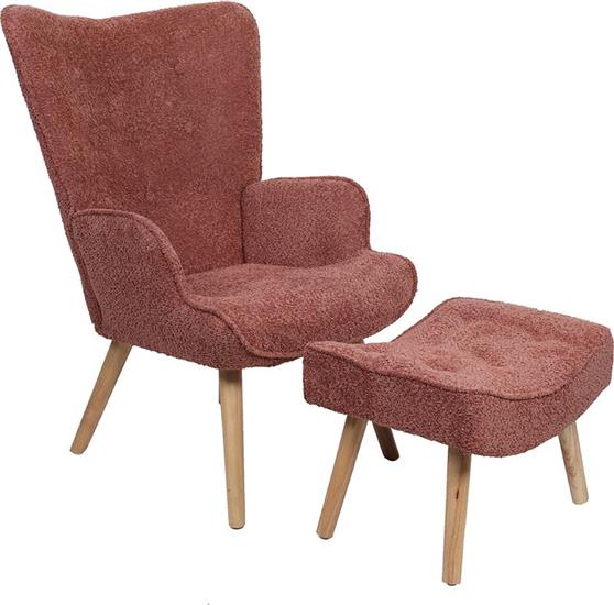 Liberta Teddy Πολυθρόνα με Υποπόδιο σε Ροζ Χρώμα 69x70x96cm 01-3058