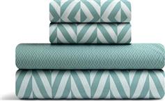 Lino Ikat Σετ Σεντόνια King Size 260x270cm Μέντα 4τμχ 1500005529
