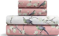 Lino Parrots Σετ Σεντόνια Υπέρδιπλα με Λάστιχο 170x200+35cm Σομόν 4τμχ 1500005521