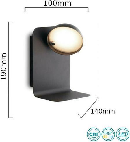 Luce Μοντέρνο Φωτιστικό Τοίχου με Ενσωματωμένο LED και Φυσικό Λευκό Φως σε Μαύρο Χρώμα I-BOING-AP NER