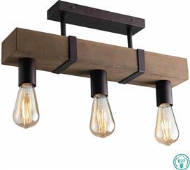 Luce Texas Vintage Ξύλινη Πλαφονιέρα Οροφής με Ντουί E27 σε Μαύρο χρώμα 50cm I-TEXAS-PL3