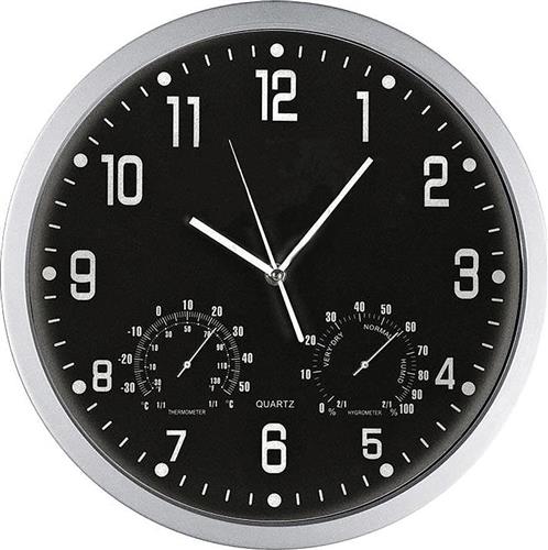 Macma Werbeatrikel Ρολόι Τοίχου Με Θερμόμετρο & Υγρόμετρο Πλαστικό Μαύρο 35cm 21070-09ΑΩ-2