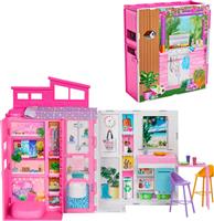 Mattel Barbie Σπιτάκι-Βαλιτσάκι, Σετ Με 4 Χώρους Παιχνιδιού Και 11 Αξεσουάρ Διακόσμησης HRJ76