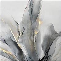 Megapap Abstract Grey Leaves Πίνακας σε Καμβά 100x100cm 0231944