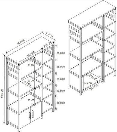 Megapap Benito Βιβλιοθήκη Μαύρο-Ανθρακί 83.6x30.2x140.7cm 0253726