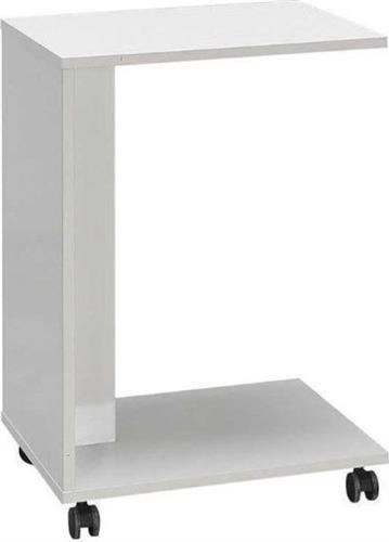 Megapap C-Shaped Ορθογώνιο Βοηθητικό Τραπεζάκι Ξύλινο με Ρόδες Λευκό 35x45x62cm