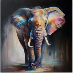 Megapap Colorful Elephant Πίνακας σε Καμβά 100x100cm 0231943