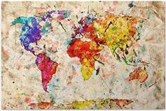 Megapap Colorful World Map Καμβάς Ψηφιακής Εκτύπωσης 75x50x3cm