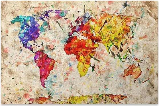 Megapap Colorful World Map Καμβάς Ψηφιακής Εκτύπωσης 75x50x3cm