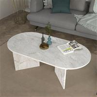 Megapap Cortado Οβάλ Τραπεζάκι Σαλονιού Ξύλινο Λευκό Εφέ Μαρμάρου Μ120xΠ60xΥ39.6cm 0276719