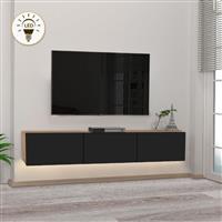 Megapap Damla Έπιπλο Τηλεόρασης Ξύλινο με Φωτισμό LED Sapphire Oak-Μαύρο Μ180xΠ29.5xΥ29.5cm 0250107