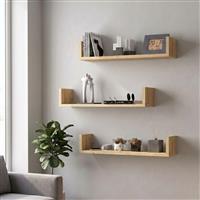 Megapap Dark Ράφια Τοίχου Φυσικό Οξιάς Σετ 3τμχ 60x15x12cm 0286025