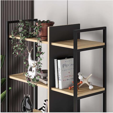 Megapap Detroit Βιβλιοθήκη Sapphire Oak-Silky Black 87.5x35.2x175cm 0249786