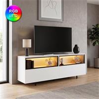 Megapap Eco Έπιπλο Τηλεόρασης από Ξύλο με Φωτισμό LED Λευκό Μ180xΠ32xΥ67cm 0286175