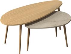 Megapap Elips Οβάλ Τραπεζάκι Σαλονιού από Μασίφ Ξύλο Oak-Travertine Σετ 2τμχ Μ116xΠ46xΥ46cm 0269223