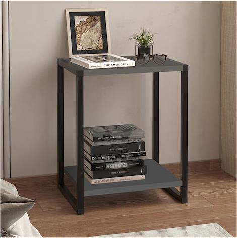 Megapap Gina Κομοδίνο Ξύλινο με Μεταλλικά Πόδια Ανθρακί 39x30x48cm 0267129