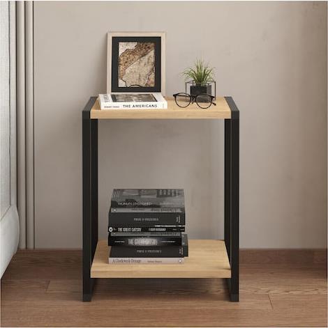 Megapap Gina Κομοδίνο Ξύλινο με Μεταλλικά Πόδια Μπεζ-Μαύρο 39x30x48cm 0256501