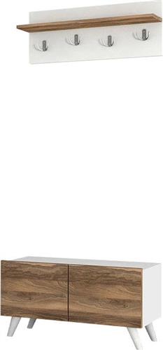 Megapap Lores Έπιπλο Εισόδου με Κρεμάστρα & Παπουτσοθήκη Λευκό/Καρυδί 80x31.3x41.5cm 0216070
