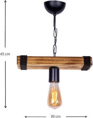 Megapap Mako Vintage Κρεμαστό Φωτιστικό Μονόφωτο με Σχοινί και Ντουί E27 Καφέ 0207353