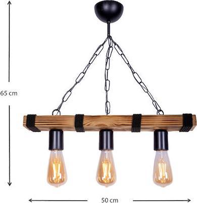 Megapap Mako Vintage Κρεμαστό Φωτιστικό Τρίφωτο με Σχοινί και Ντουί E27 Καφέ 0207358