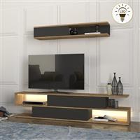 Megapap Manet Έπιπλο Τηλεόρασης Ξύλινο με Φωτισμό LED Sepet Oak-Ανθρακί Μ180xΠ29.5xΥ39cm 0276709