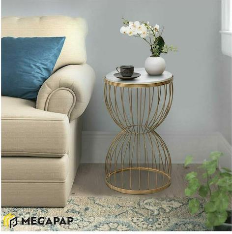 Megapap Pino Στρογγυλό Βοηθητικό Τραπεζάκι Ξύλινο Λευκό-Χρυσό 35x35x58cm