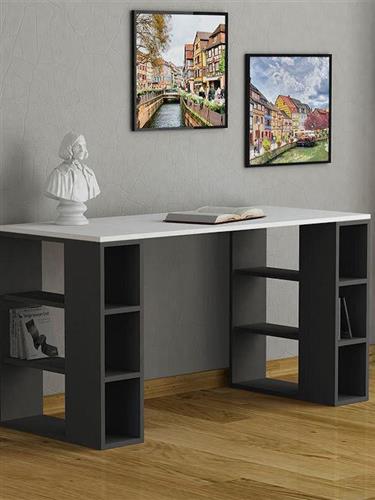 Megapap Pontus Γραφείο με Βιβλιοθήκη Ξύλινο Ανθρακί-Λευκό 140x60x75cm