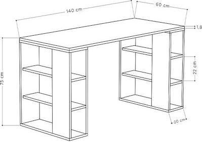 Megapap Pontus Γραφείο με Βιβλιοθήκη Ξύλινο Ανθρακί-Λευκό 140x60x75cm