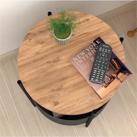 Megapap Στρογγυλό Βοηθητικό Τραπεζάκι Kalid Ξύλινο Pine Oak-Γκρι Μ43xΠ43xΥ60cm 0212584