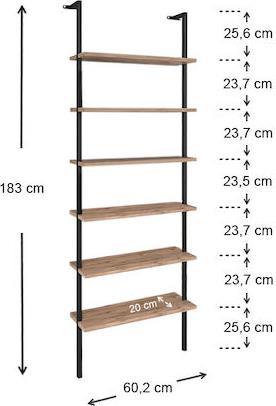 Megapap Βιβλιοθήκη Madison Μαύρη 60x20x183cm 0220245