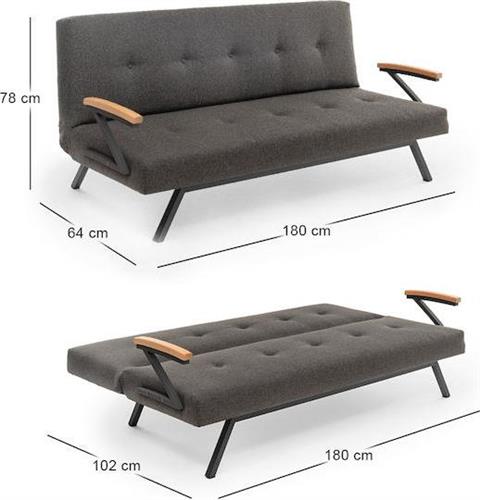 Megapap Zven Τριθέσιος Καναπές Κρεβάτι Ανθρακί 180x64x78cm 0291473