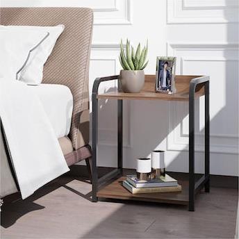 ModernHome Ξύλινο Κομοδίνο με Μεταλλικά Πόδια Καφέ 44x37x40.5cm YLT-1501-17P